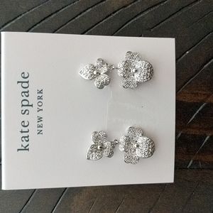 NWT Kate Spade Precious Pansy Pave Silver Drop Earrings